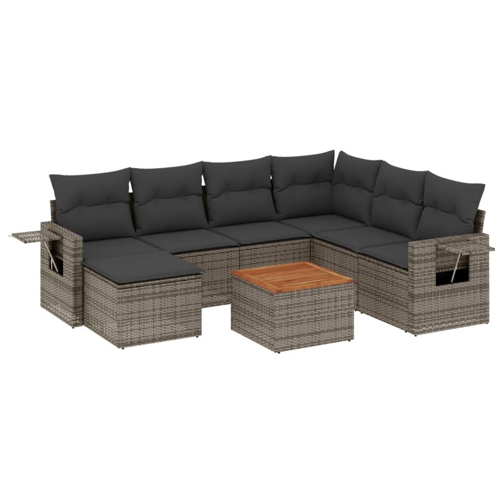 8-delige Loungeset met kussens poly rattan grijs