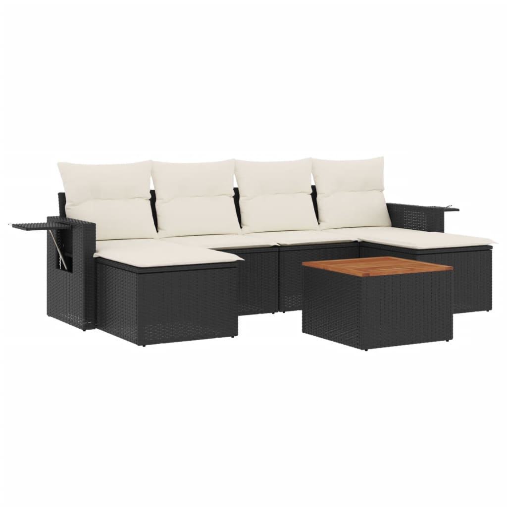 7-delige Loungeset met kussens poly rattan zwart Modulaire tuinbanken | Creëer jouw Trendy Thuis | Gratis bezorgd & Retour | Trendy.nl