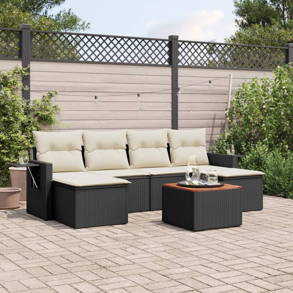 7-delige Loungeset met kussens poly rattan zwart Modulaire tuinbanken | Creëer jouw Trendy Thuis | Gratis bezorgd & Retour | Trendy.nl