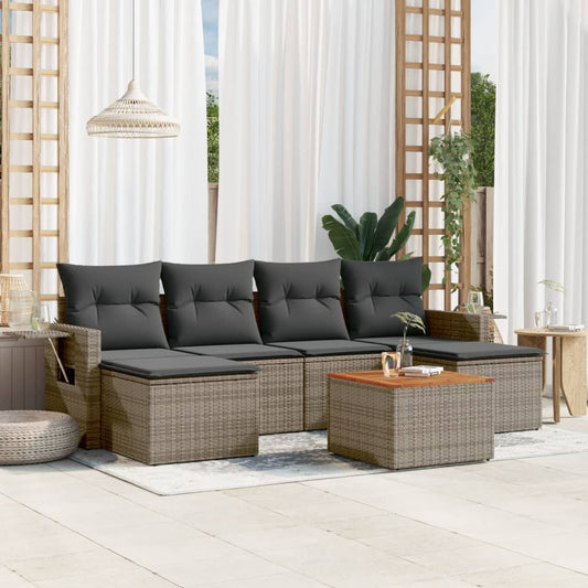 7-delige Loungeset met kussens poly rattan grijs