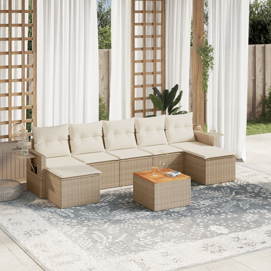 8-delige Loungeset met kussens poly rattan beige