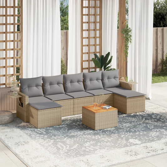 8-delige Loungeset met kussens poly rattan beige