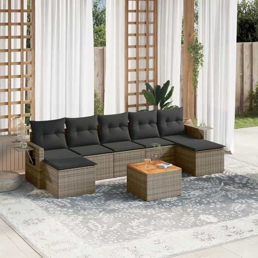 8-delige Loungeset met kussens poly rattan grijs