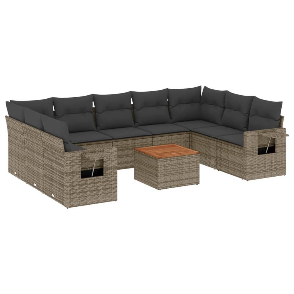 10-delige Loungeset met kussens poly rattan grijs Modulaire tuinbanken | Creëer jouw Trendy Thuis | Gratis bezorgd & Retour | Trendy.nl