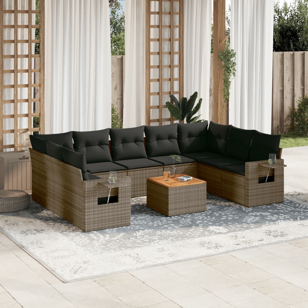 10-delige Loungeset met kussens poly rattan grijs Modulaire tuinbanken | Creëer jouw Trendy Thuis | Gratis bezorgd & Retour | Trendy.nl