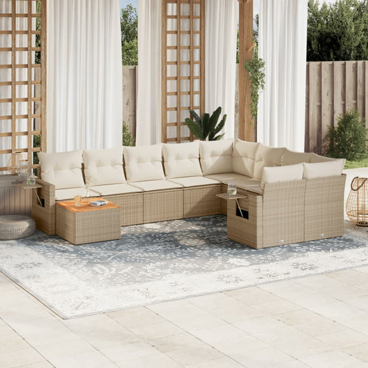 10-delige Loungeset met kussens poly rattan beige