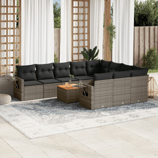 11-delige Loungeset met kussens poly rattan zwart