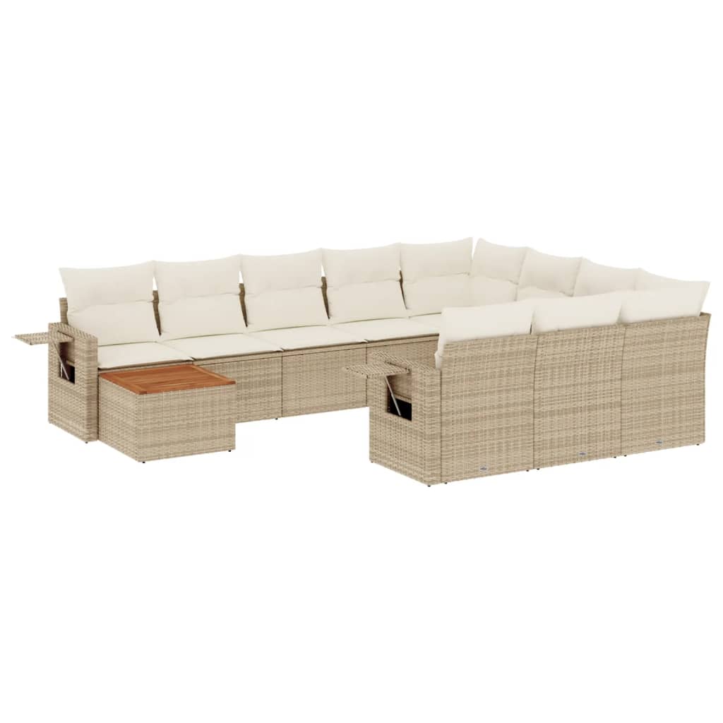 11-delige Tuinset met kussens poly rattan beige