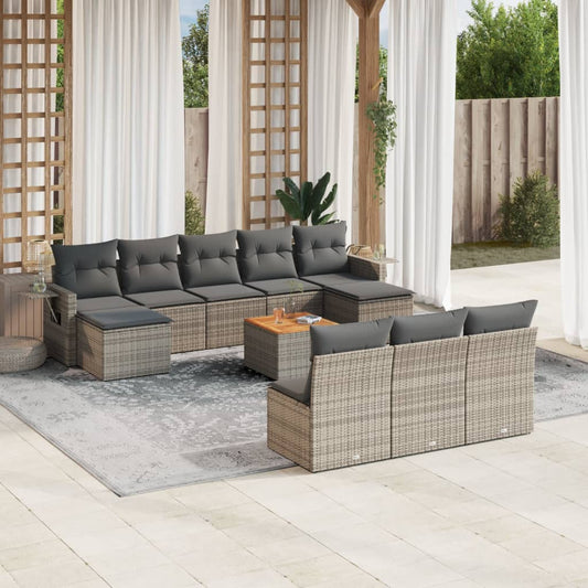 11-delige Loungeset met kussens poly rattan grijs