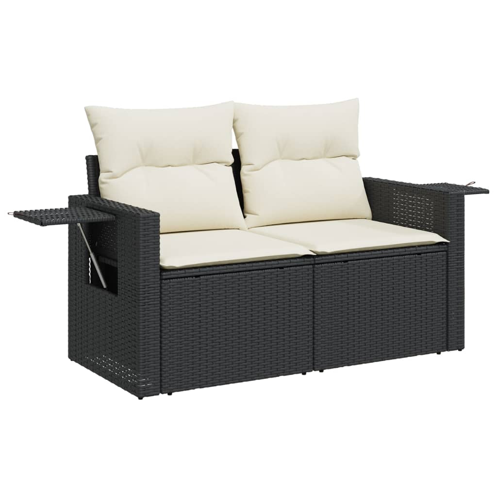 11-delige Loungeset met kussens poly rattan zwart