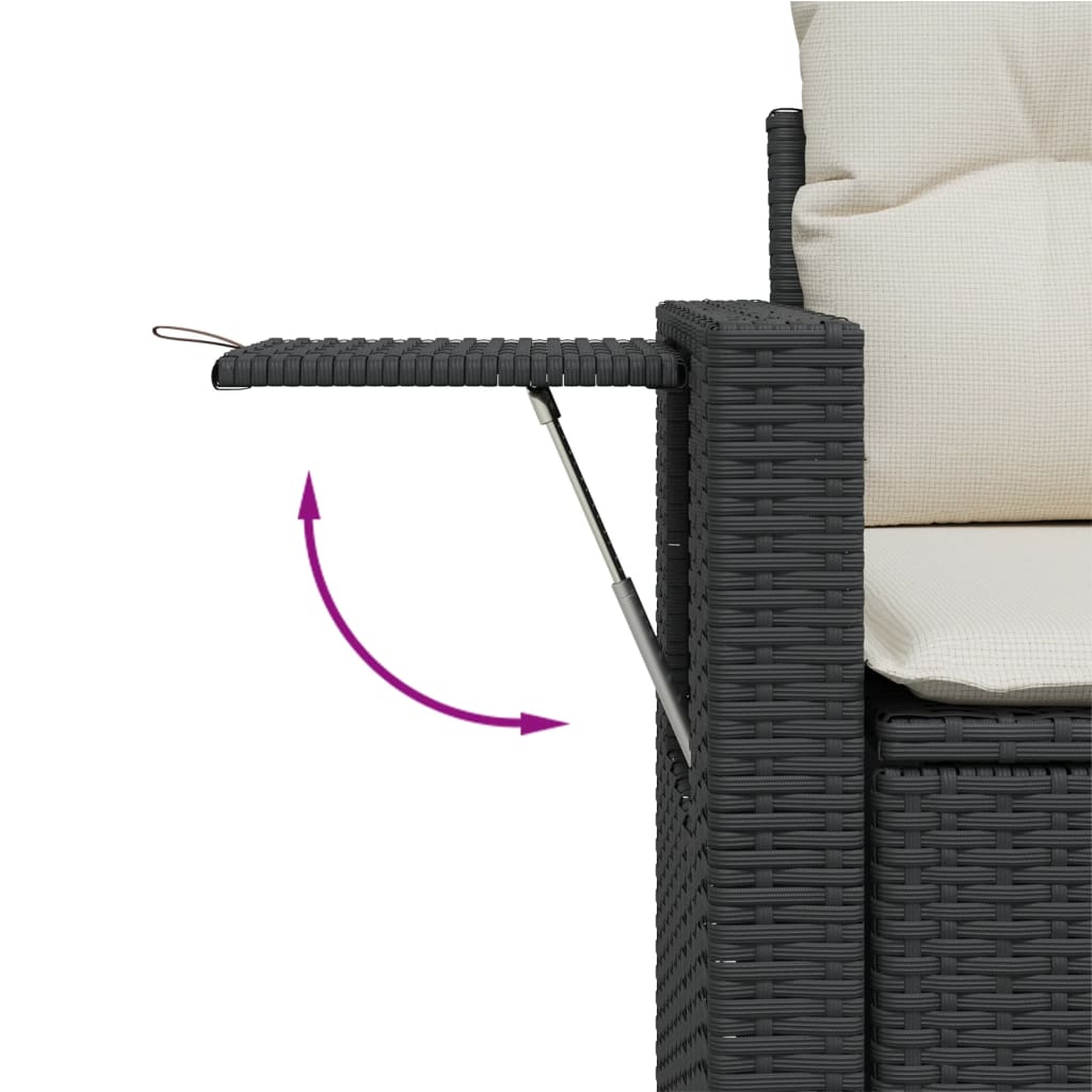 11-delige Loungeset met kussens poly rattan zwart