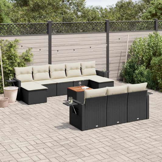 11-delige Loungeset met kussens poly rattan zwart