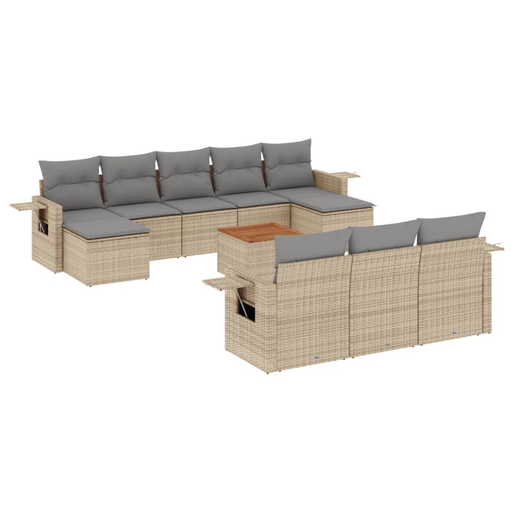 11-delige Tuinset met kussens poly rattan beige