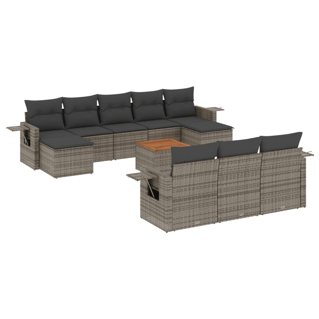 11-delige Loungeset met kussens poly rattan grijs