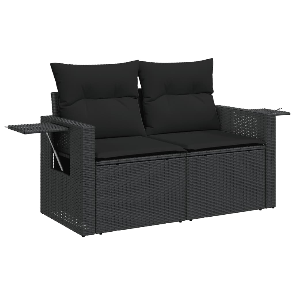 12-delige Loungeset met kussens poly rattan zwart