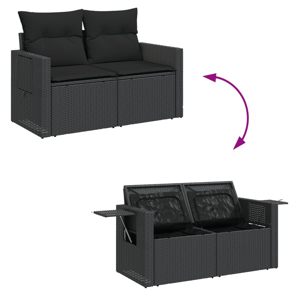 12-delige Loungeset met kussens poly rattan zwart