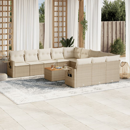 12-delige Loungeset met kussens poly rattan beige