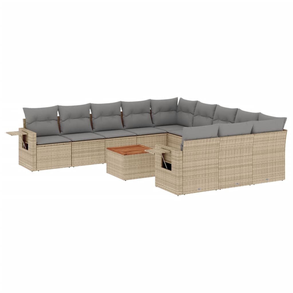 12-delige Loungeset met kussens poly rattan beige