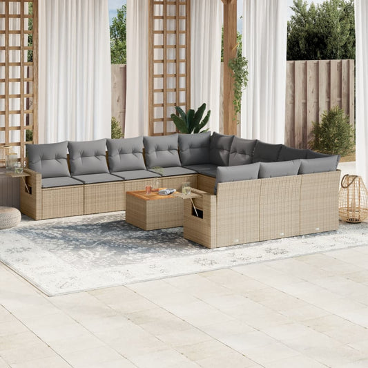 12-delige Loungeset met kussens poly rattan beige