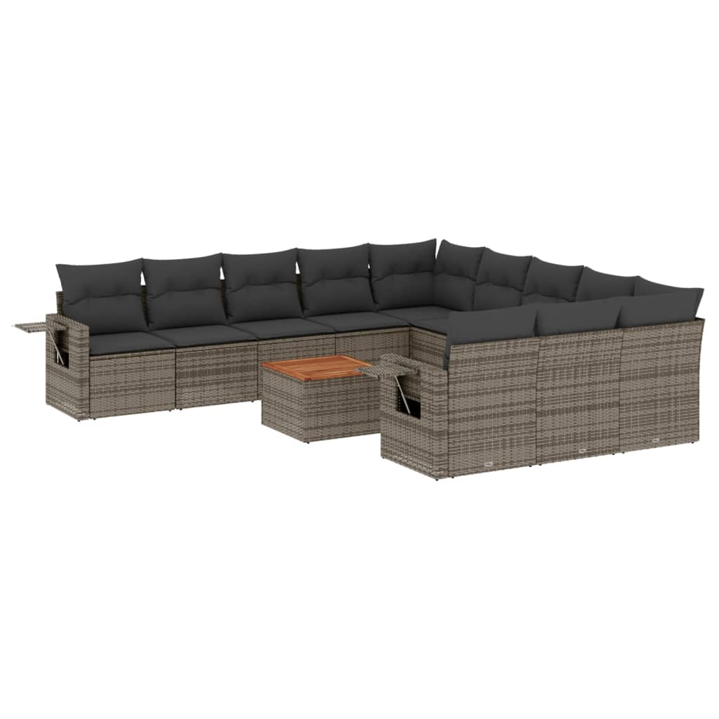 12-delige Loungeset met kussens poly rattan grijs Modulaire tuinbanken | Creëer jouw Trendy Thuis | Gratis bezorgd & Retour | Trendy.nl