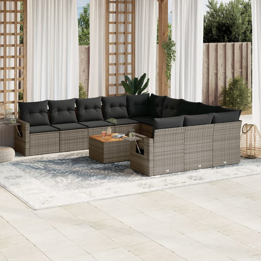 12-delige Loungeset met kussens poly rattan grijs Modulaire tuinbanken | Creëer jouw Trendy Thuis | Gratis bezorgd & Retour | Trendy.nl