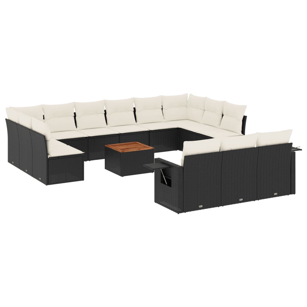 14-delige Loungeset met kussens poly rattan zwart Modulaire tuinbanken | Creëer jouw Trendy Thuis | Gratis bezorgd & Retour | Trendy.nl