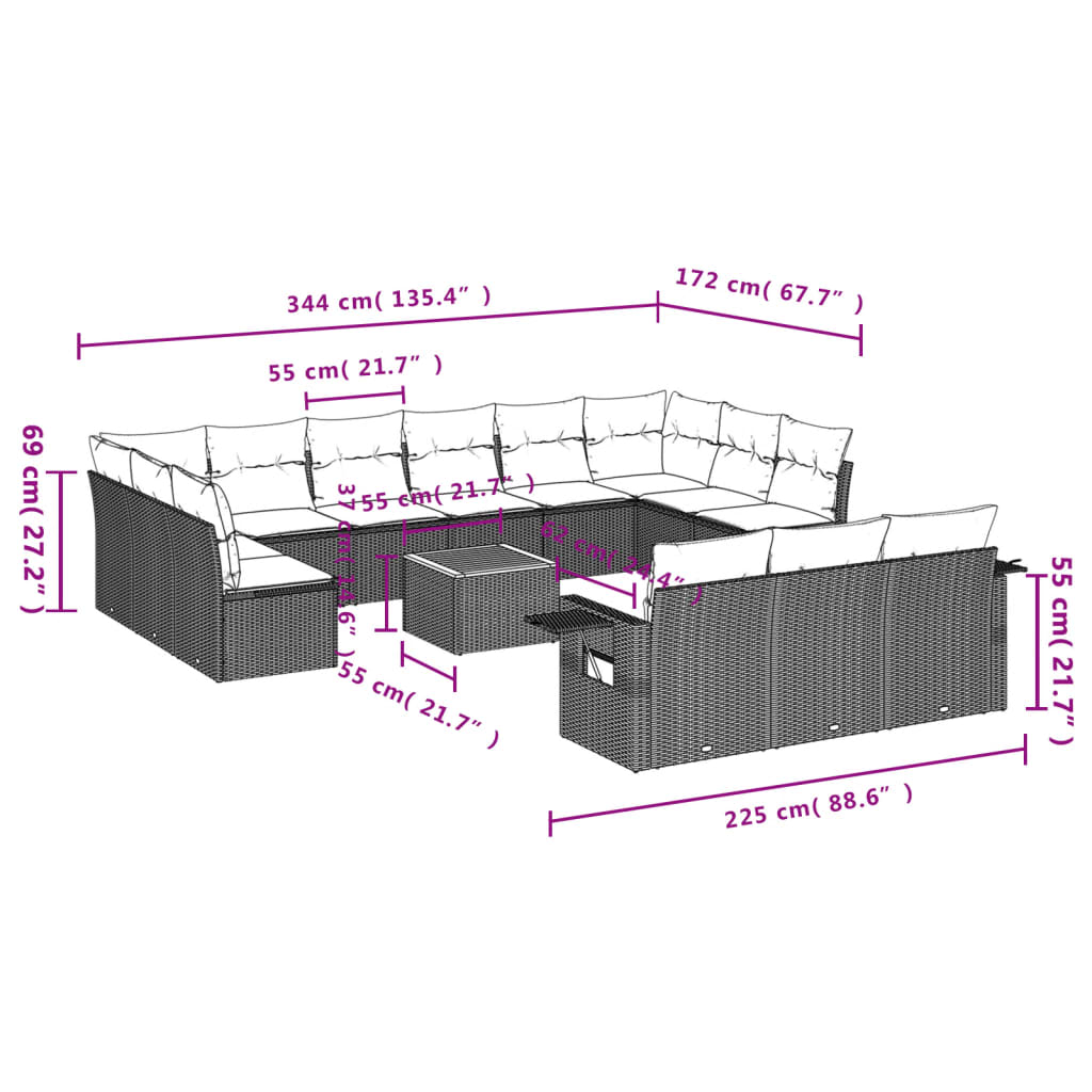 14-delige Loungeset met kussens poly rattan zwart Modulaire tuinbanken | Creëer jouw Trendy Thuis | Gratis bezorgd & Retour | Trendy.nl