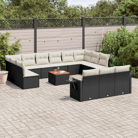 14-delige Loungeset met kussens poly rattan zwart