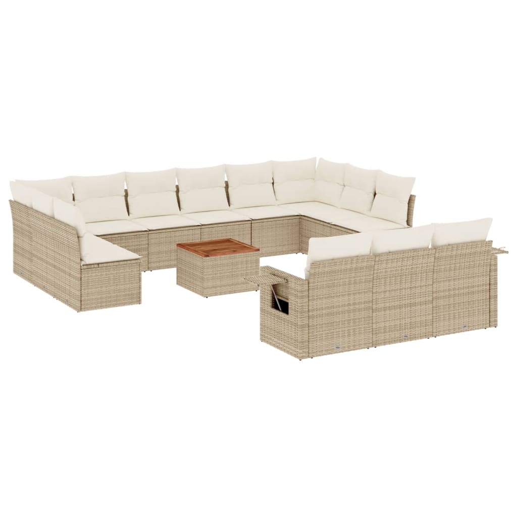 14-delige Loungeset met kussens poly rattan beige