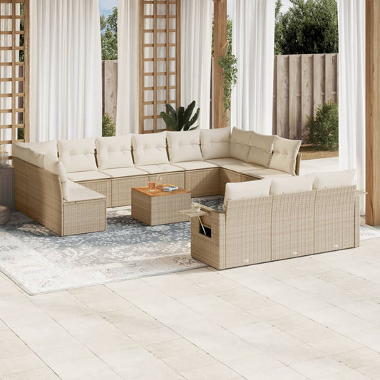 14-delige Loungeset met kussens poly rattan beige