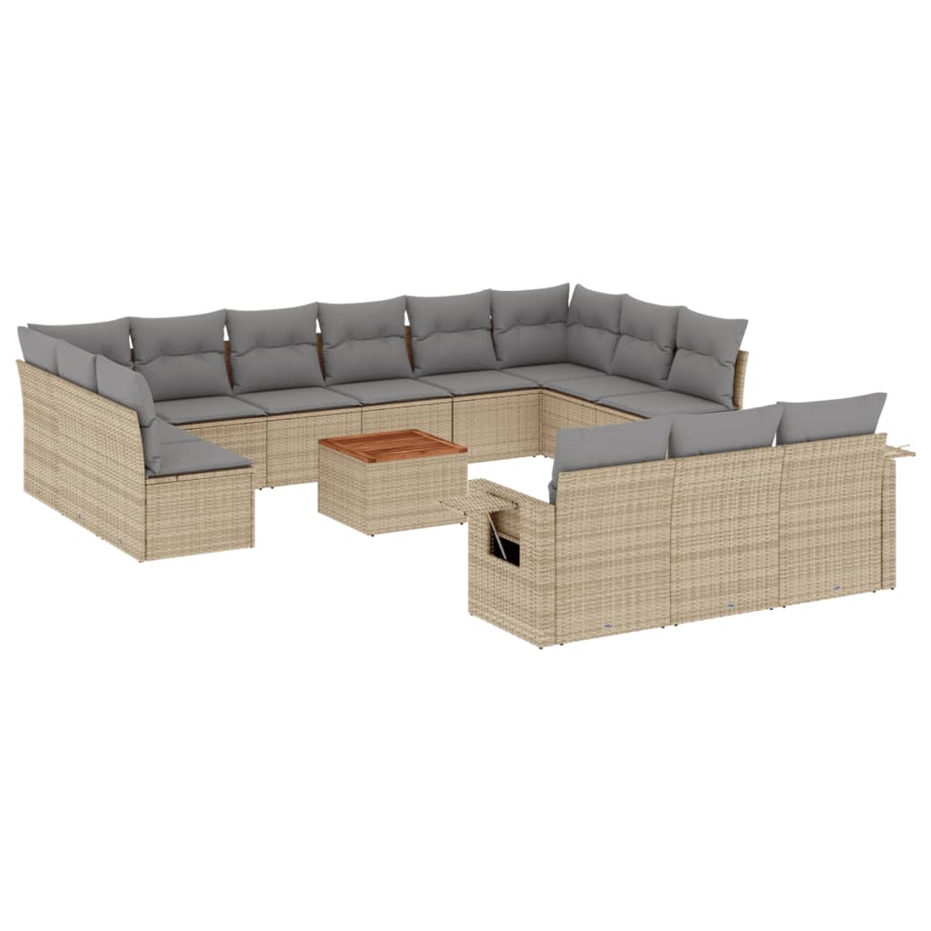 14-delige Loungeset met kussens poly rattan beige