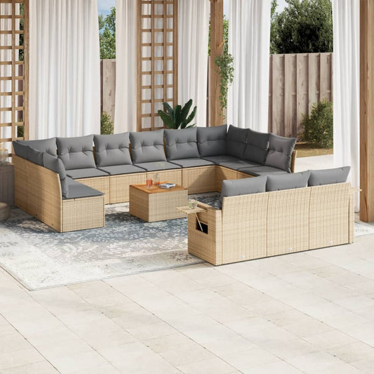 14-delige Loungeset met kussens poly rattan beige