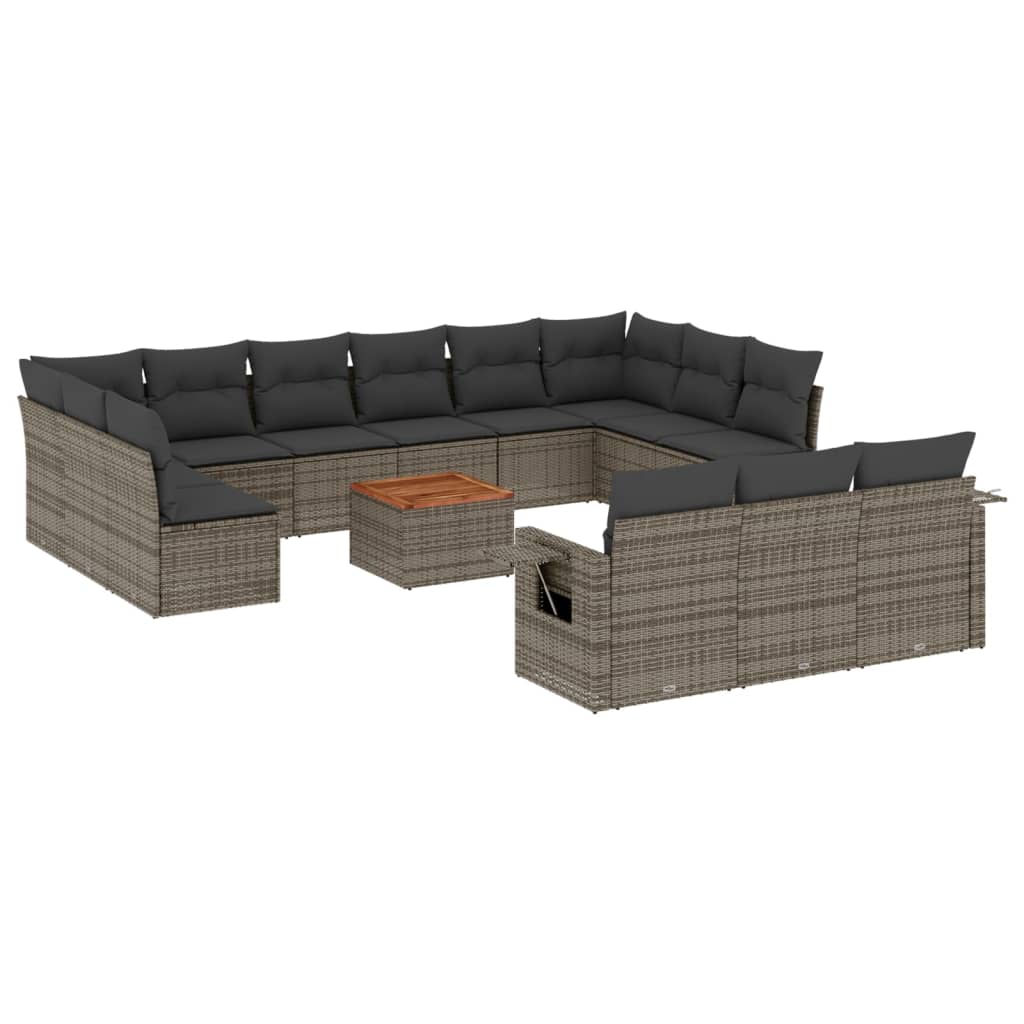 14-delige Loungeset met kussens poly rattan grijs Modulaire tuinbanken | Creëer jouw Trendy Thuis | Gratis bezorgd & Retour | Trendy.nl