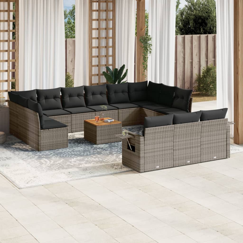 14-delige Loungeset met kussens poly rattan grijs Modulaire tuinbanken | Creëer jouw Trendy Thuis | Gratis bezorgd & Retour | Trendy.nl