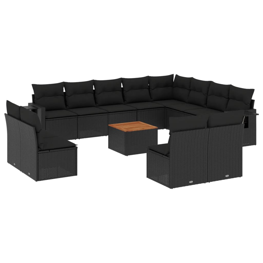 13-delige Loungeset met kussens poly rattan zwart