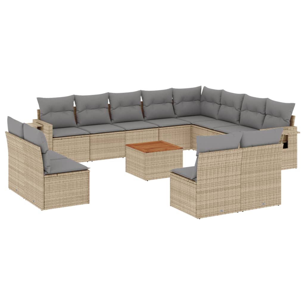 13-delige Loungeset met kussens poly rattan beige