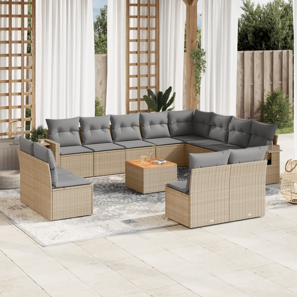 13-delige Loungeset met kussens poly rattan beige