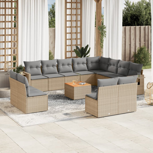 13-delige Loungeset met kussens poly rattan beige