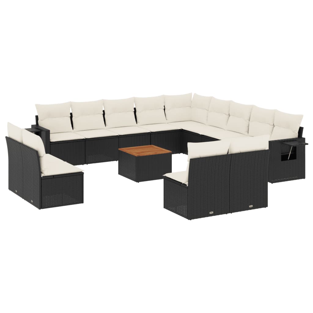 14-delige Loungeset met kussens poly rattan zwart Modulaire tuinbanken | Creëer jouw Trendy Thuis | Gratis bezorgd & Retour | Trendy.nl