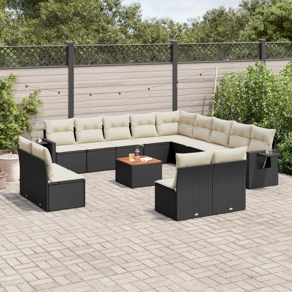 14-delige Loungeset met kussens poly rattan zwart Modulaire tuinbanken | Creëer jouw Trendy Thuis | Gratis bezorgd & Retour | Trendy.nl