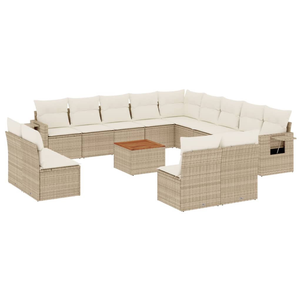 14-delige Loungeset met kussens poly rattan beige