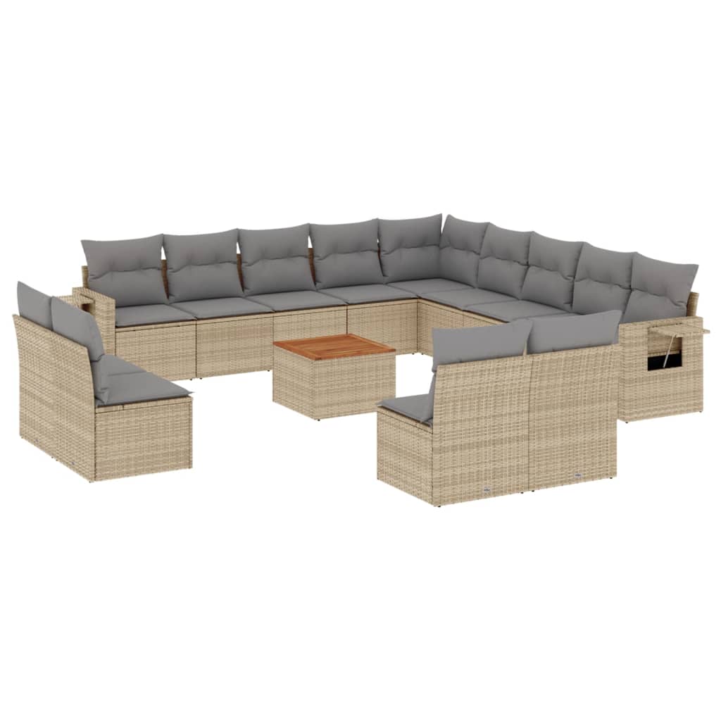 14-delige Loungeset met kussens poly rattan beige