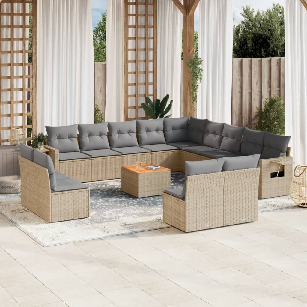 14-delige Loungeset met kussens poly rattan beige