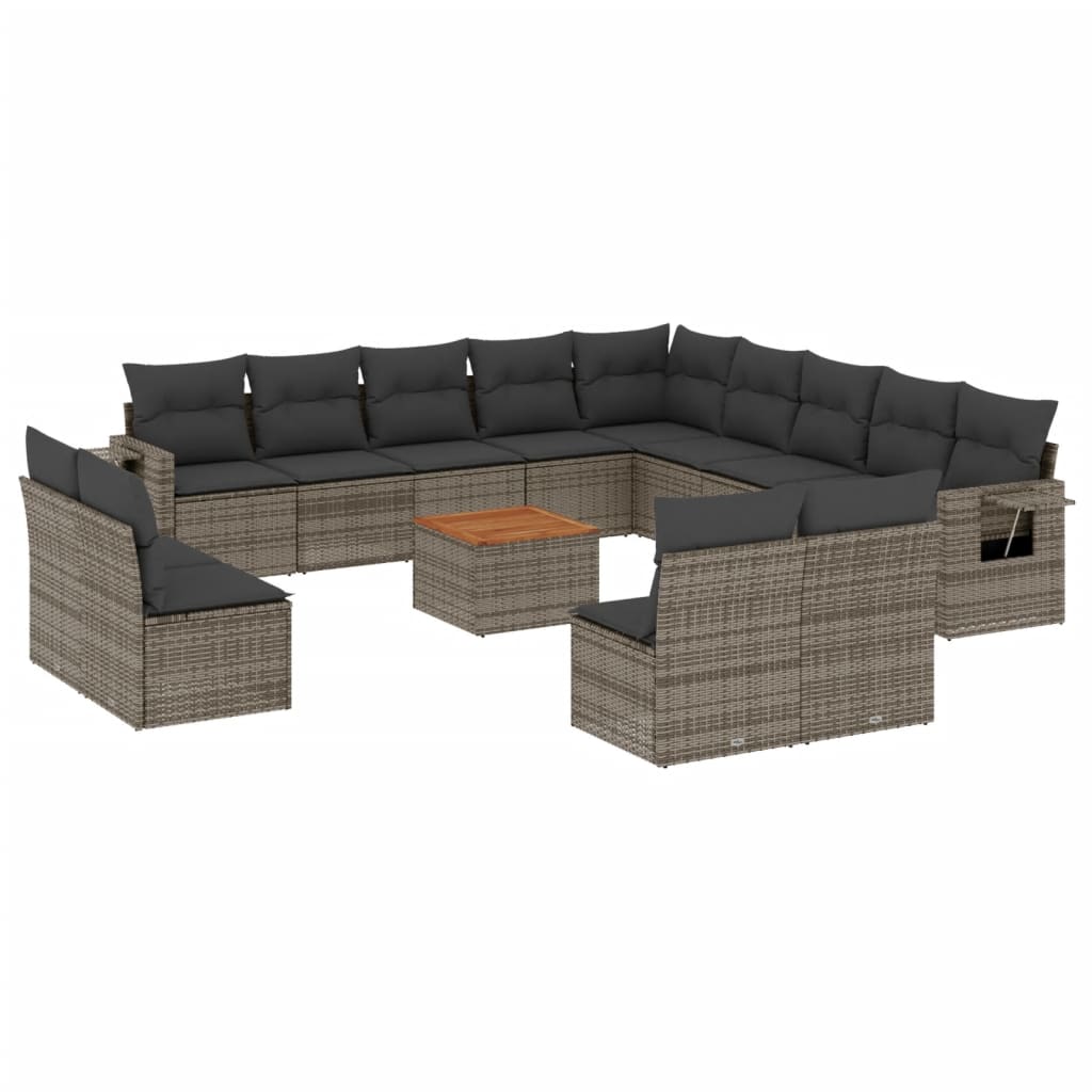 14-delige Loungeset met kussens poly rattan grijs Modulaire tuinbanken | Creëer jouw Trendy Thuis | Gratis bezorgd & Retour | Trendy.nl