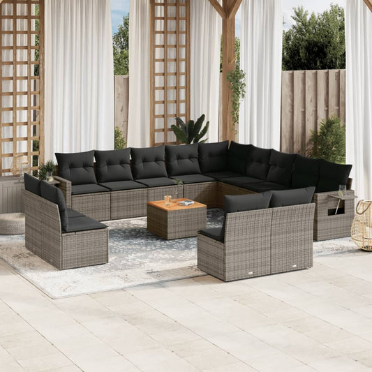 14-delige Loungeset met kussens poly rattan grijs Modulaire tuinbanken | Creëer jouw Trendy Thuis | Gratis bezorgd & Retour | Trendy.nl