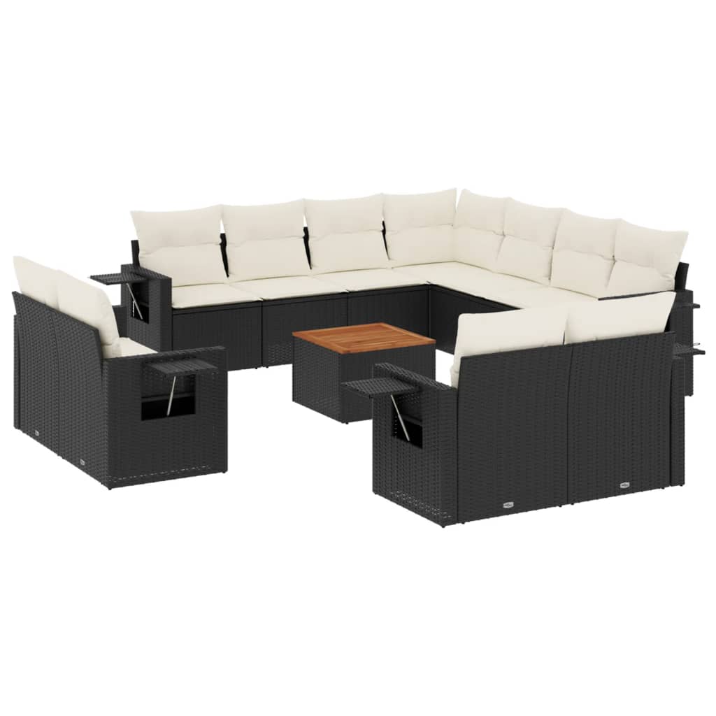 12-delige Loungeset met kussens poly rattan zwart Modulaire tuinbanken | Creëer jouw Trendy Thuis | Gratis bezorgd & Retour | Trendy.nl