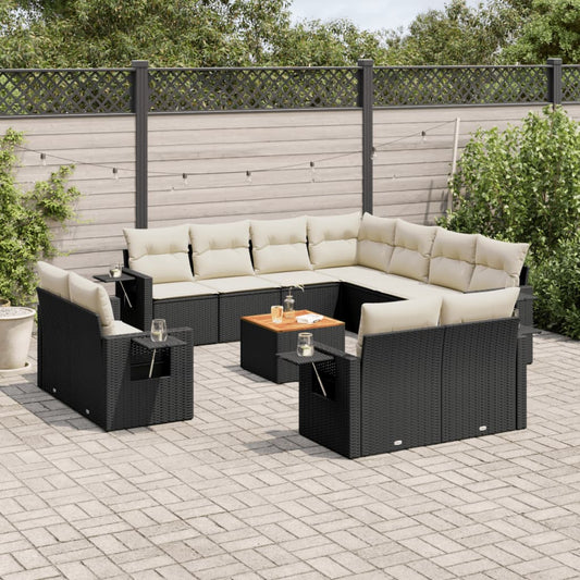 12-delige Loungeset met kussens poly rattan zwart Modulaire tuinbanken | Creëer jouw Trendy Thuis | Gratis bezorgd & Retour | Trendy.nl