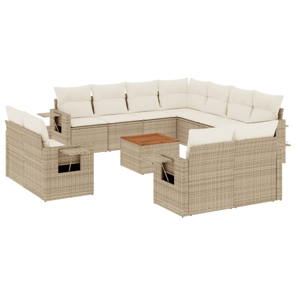 12-delige Loungeset met kussens poly rattan beige