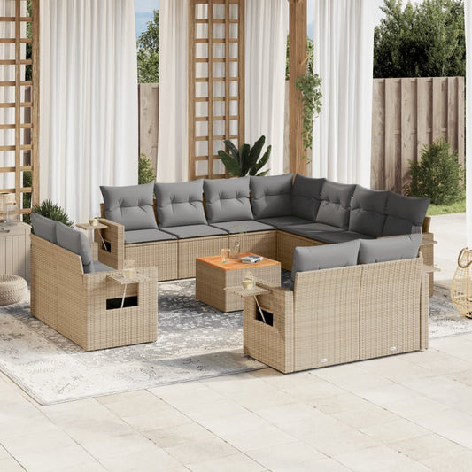 12-delige Loungeset met kussens poly rattan beige