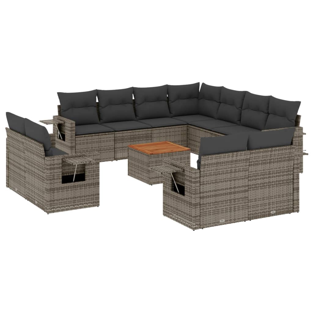 12-delige Loungeset met kussens poly rattan grijs Modulaire tuinbanken | Creëer jouw Trendy Thuis | Gratis bezorgd & Retour | Trendy.nl